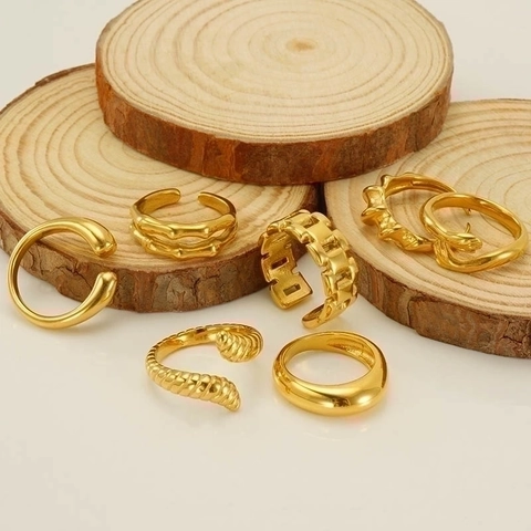 Bagues Ouvertes Ajustables Pour Femmes En Acier Inoxydable Plaqué Or 18K Géométrique Irrégulier Ondulé Torsadé Bijoux Minimalistes