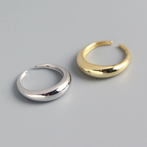 925 Sterling Silver Ring Adjustable Open Design Minimalist Plain Polished Geometric Jewelry For Women
