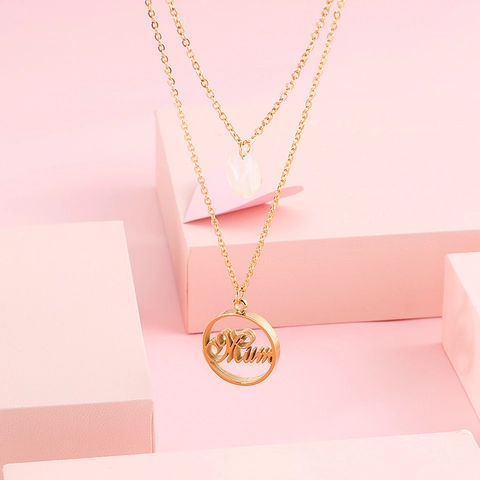 Collana A Strati Acciaio Al Titanio Placcato Oro Pendente Tondo Cavo Lettera Mum Regalo Festa Della Mamma Gioielli Semplici Per Donne