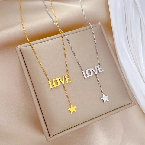 Κολιέ Με Μενταγιόν Γράμμα Love Αστέρι Τιτάνιο Μινιμαλιστική Αλυσίδα Κλείδας Για Γυναίκες Κοσμήματα