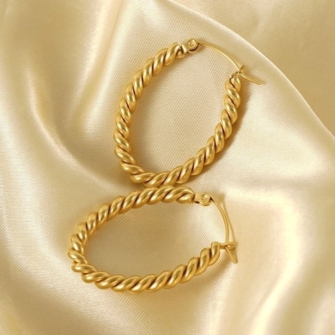 Gedrehte Seil Oval Creolen 18K Vergoldet Edelstahl Vintage Texturierte Geometrische Schmuck Für Frauen