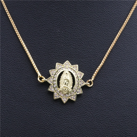 Collar Con Colgante De La Virgen María Cobre Chapado En Oro Micro Pavé Circonita Cúbica Colorida Joyería Religiosa