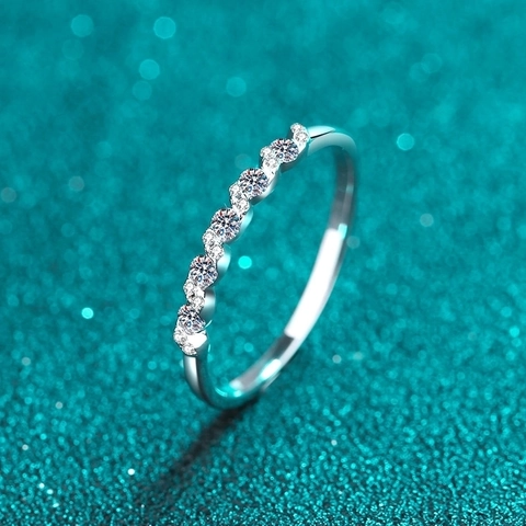 Moissanite Wave Ring 925 Sterling Silver Eternity Band Row Setting Minimalist Elegant Finger Jewelry For Women