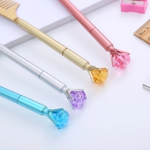 Penna Gel Creativa Con Grande Decorazione Diamante Impugnatura A Forma Di Pettine Corpo In Plastica Galvanizzata Cartoleria Novità