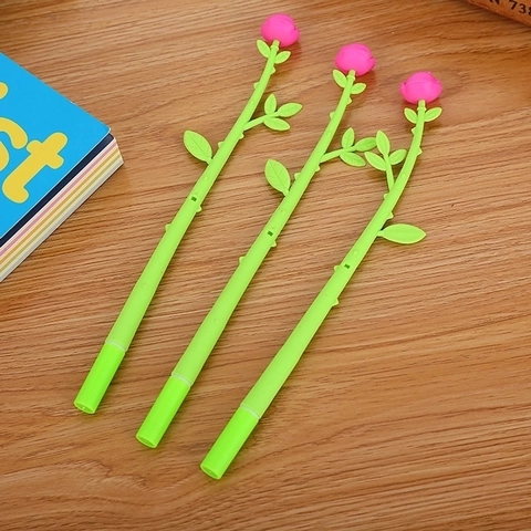 Creative Rose Flower Shape Gel Pen Soft Rubber Black Ink Writing Stationery For Office School Students Gift Novelty