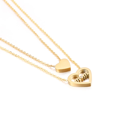 Stainless Steel Double Layer Heart Necklace Rhinestone Artificial Pearl Mom Mum Pendant Necklace Gold Silver Fashion Jewelry