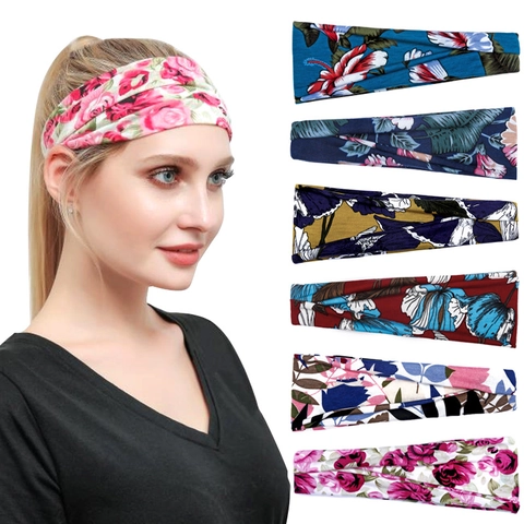 Bandeaux De Sport Imprimés Bohèmes Bandeaux Larges Élastiques Absorbant La Sueur Yoga Course Turban Pour Femmes Mode