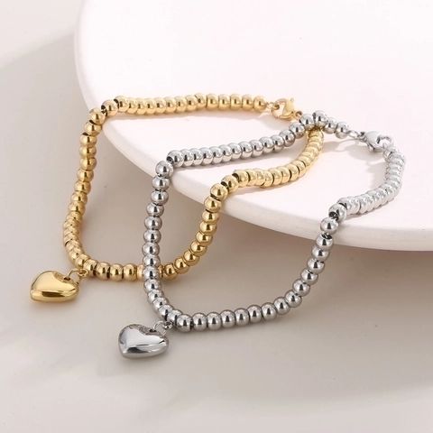 Collier Boucles D'oreilles Bracelet Acier Inoxydable Cœur Pour Femmes Bijoux Accessoires Style Français Minimaliste Poli