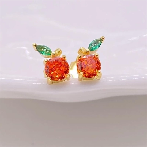 S925 Sterlingsilber Pomelo Frucht Ohrstecker Vergoldet Orange Grün Strass Frucht Ohrringe Schmuck Geschenk Für Damen