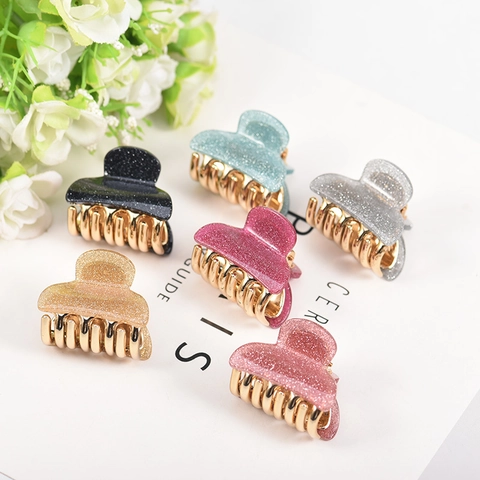 Mini Hair Claw Clips Sparkly Glitter Acrylic Hairpins Fashion Decorative Hair Accessories For Women Girls Stylish Headwear