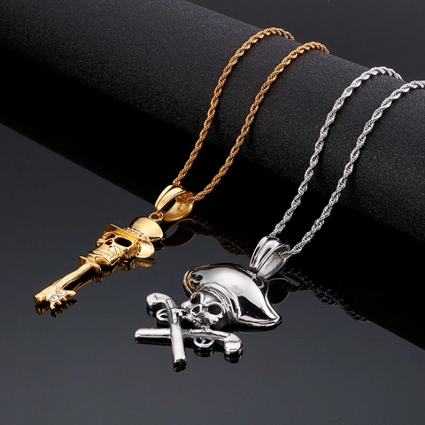 Collana Con Ciondolo In Acciaio Inossidabile Da Uomo Hip Hop Punk Guantone Da Boxe Angelo Pirata Teschio Chiave Gioielli
