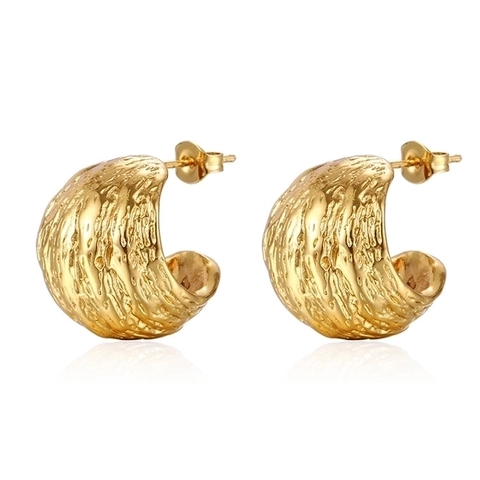 Pendientes De Aro En C Para Mujer Acero Inoxidable Chapado En Oro 18K Textura Martillada Con Poste De Plata De Ley 925