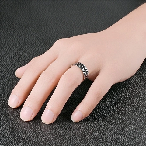 Vintage Punk Band Rings Titanium Stainless Steel Geometric Engraved Carving Retro Blackened Rock Jewelry For Men Unisex