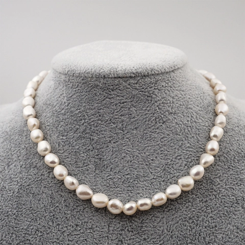 Collana Süßwasserperle Barocche Naturali D'acqua Dolce Con Chiusura Acciaio Al Titanio Girocollo Regolabile Gioielli Eleganti