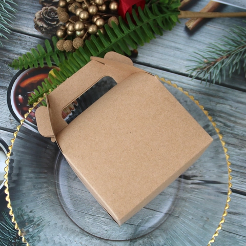 Kraft Paper Gift Boxes With Handles Portable Candy Cake Treat Packaging For Wedding Birthday Party Holiday Favors
