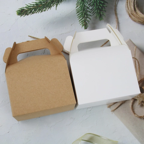 Kraft Paper Gift Boxes With Handles Portable Candy Cake Treat Packaging For Wedding Birthday Party Holiday Favors