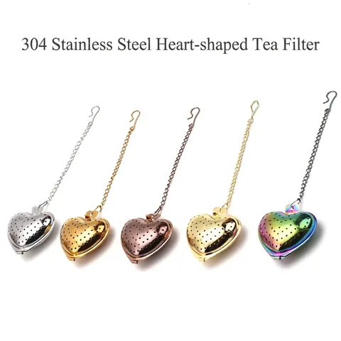 Heart Shaped 304 Stainless Steel Tea Infuser With Long Chain And Hook Fine Mesh Tea Strainer For Loose Leaf Tea