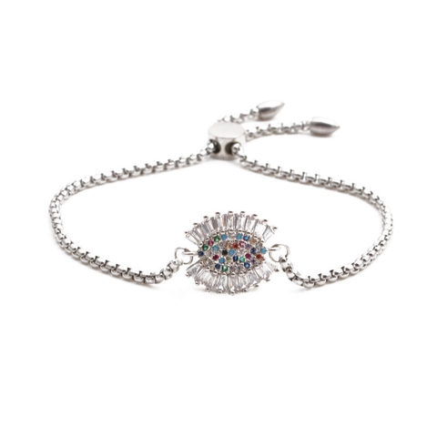 Mode Edelstahl Böser Blick Verstellbares Armband Mit Zirkonia Inlay Für Damen Trendiger Schmuck