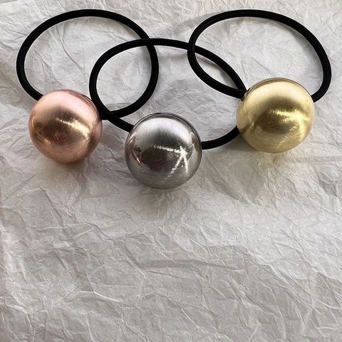 Minimalistisch Metall Kugel Pferdeschwanz Halter Elastische Haargummi Für Damen Gebürstete Textur Gold Silber Rosegold Mode Haarschmuck