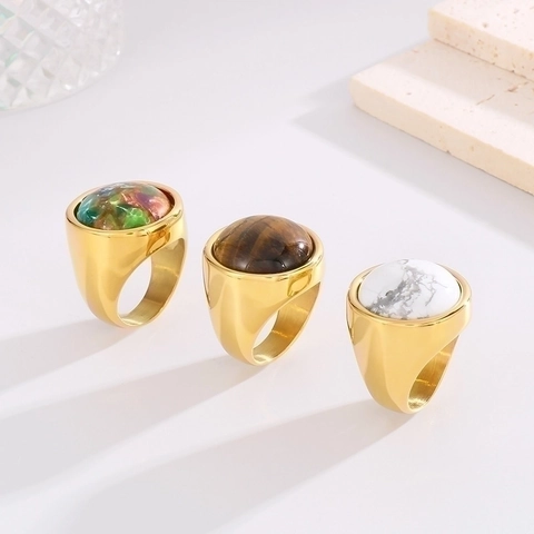 Breiter Ring Aus Edelstahl Mit Großem Rundem Glasstein Kunststein Harz Inlay Klobiger Cocktail Schmuck Punk Retro