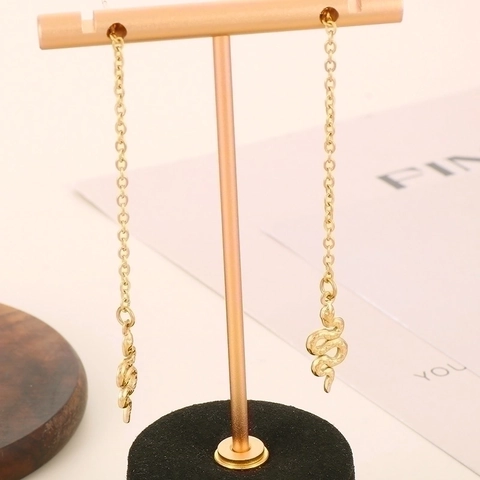 Orecchini Pendenti Catena Lunga Serpente Albero Della Vita Acciaio Inossidabile Con Perno In Argento Sterling 925 Donna