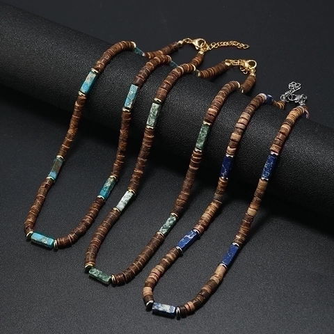 Ethnic Style Beaded Necklace Natural Stone Wood Coconut Shell Beads Vintage Jewelry Gift For Men Women