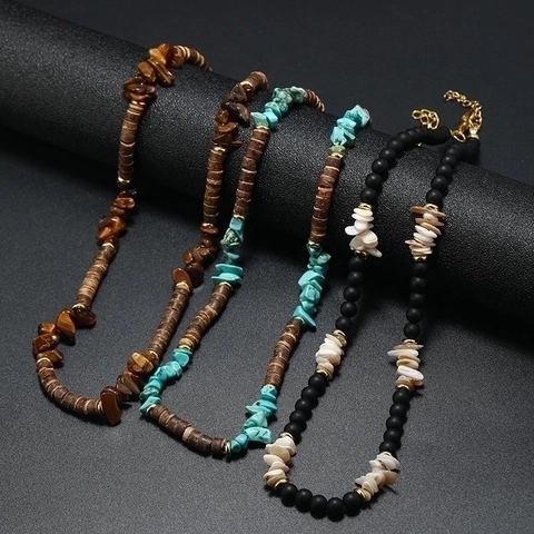 Collana Di Perline Boho Con Ghiaia Di Turchese Guscio Di Cocco E Occhio Di Tigre Gioielli Surf Punk Per Uomini Donne