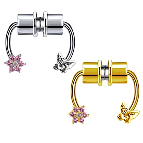 Faux Anneau de Nez Magnétique Sans Perçage en Acier Inoxydable Anneau de Septum Papillon Abeille Fleur Cœur Étoile Strass Bijoux de Corps pour Homme Femme