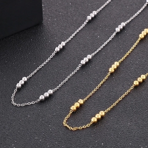 Minimalist Round Bead Chain Necklace And Bracelet 18K Gold Plated Stainless Steel For Women High End Simple Style