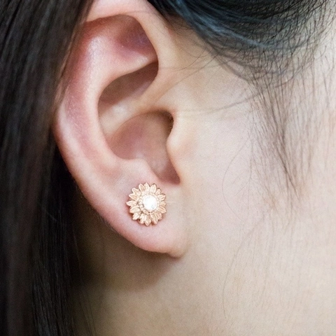 Sunflower Stud Earrings 18K Gold Plated Cupronickel With Cubic Zirconia Flower Dainty Elegant Jewelry For Women