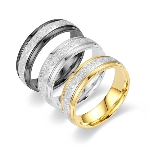 Edelstahl Ring Mattierte Mitte Polierte Kante Minimalistisch Unisex Hochzeitsschmuck Mode Hochglanz