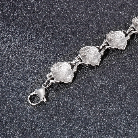 Bracciale Teschio In Acciaio Inossidabile Da Uomo Gotico Punk Retro Colore Argento Gioielli Biker Con Chiusura A Moschettone