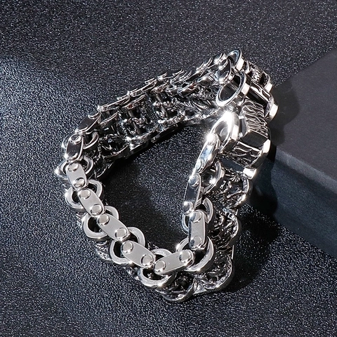 Heren Armband 316L Roestvrij Staal Draak Reliëf Retro Punk Industriële Stijl Fietsketting Heavy Metal Sieraden Voor Mannen