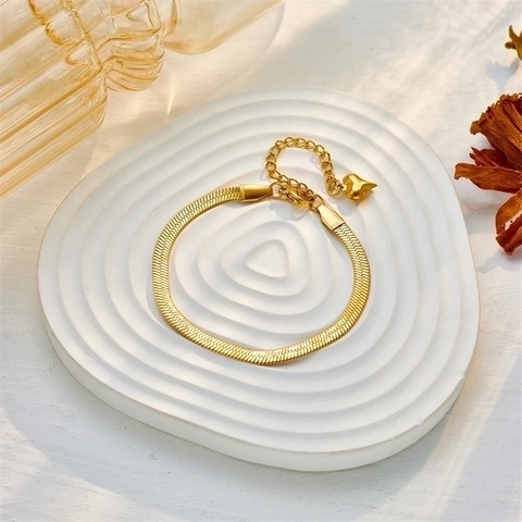Bracciale A Catena Di Serpente Minimalista Placcato Oro Acciaio Inossidabile Con Ciondolo A Cuore Regolabile Donna