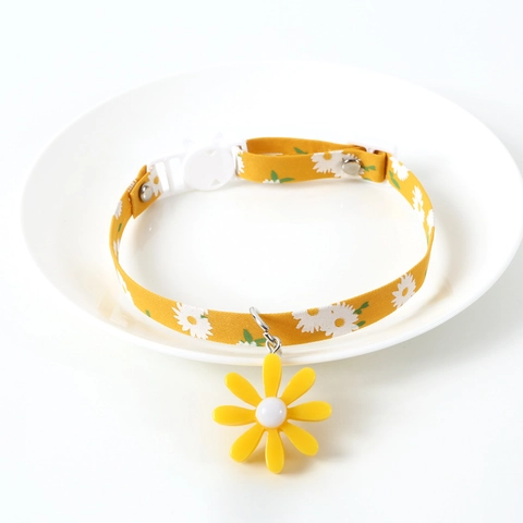 Pet Collar Adjustable Flower Print With Daisy Pendant And Bell Japanese Style For Cats Small Dogs Rabbit Floral