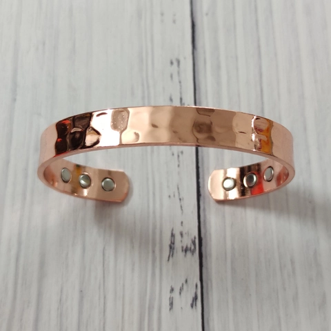 Magnetic Therapy Copper Bracelet For Men Hammered Texture Adjustable Open Cuff Bangle Rose Gold Plated