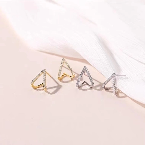 Orecchini a Lobo in Argento Sterling 925 a Forma di V Triangolo con Zirconia per Donna Geometrici Minimalisti Oro Rosa Gioielli