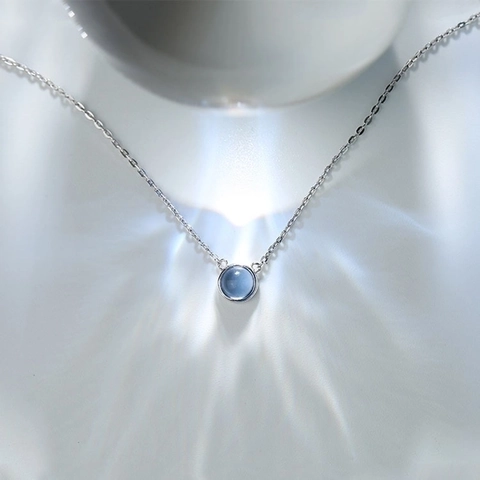 S925 Argento Sterling Cuore Dell'Oceano Collana per Donna Semplice Blu Tondo Vetro Artificiale Ciondolo Collana Moda Gioielli Regalo