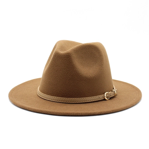 Klassischer Fedora Hut Wollfilz Breite Krempe Lederband Metallschnalle Britischer Stil Jazz Kappe Für Herren Damen Modisch Warm