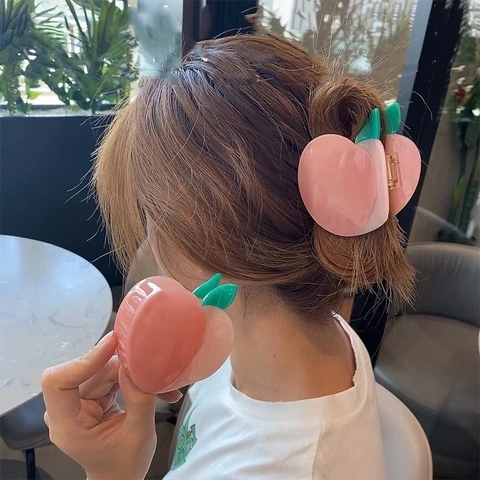 Mollette Per Capelli In Acetato Forma Di Frutta Pesca Ciliegia Con Strass Clip Squalo Carino Per Donne Ragazze