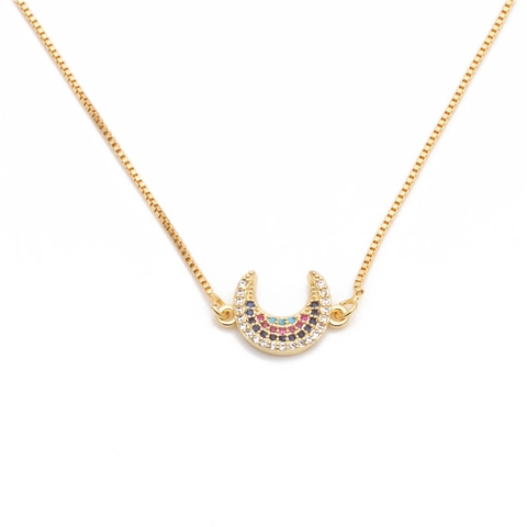 Halskette Mit Kupfer Anhänger Bunte Zirkonia Mikropave Sonne Mond Herz Schmuck Für Damen Elegant Mode Accessoire