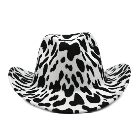 Cappello Da Cowboy Occidentale Tesa Larga Feltro Di Lana Animale Mucca Leopardo Zebra Motivo Retrò Antivento