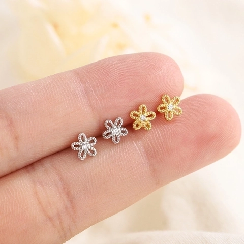 Snowflake Star Heart Flower Cartilage Stud Earrings Copper Zircon Inlaid Stainless Steel Screw Back Piercing Jewelry