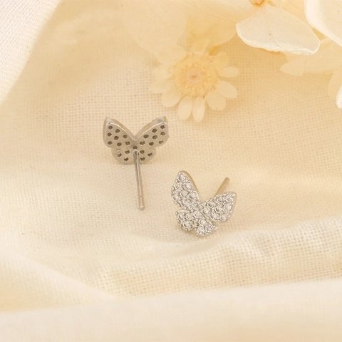 Tiny Butterfly Stud Earrings Copper Cubic Zirconia Inlaid Exquisite Shinning Fairy Style Jewelry For Women