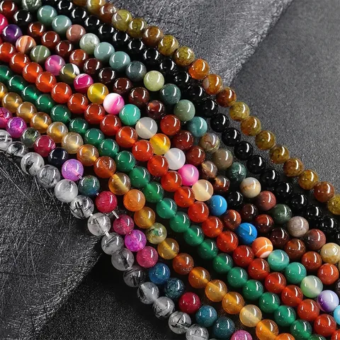 Natural Agate Gemstone Beads Round Loose Stone For DIY Jewelry Making Polished Colorful Smooth Surface