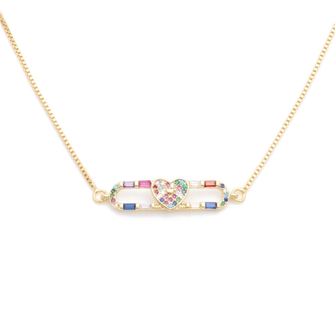 Koperen Ketting Met Micro-Ingelegde Zirkonia Kleurrijke Strass Hanger Sieraden Voor Dames Venetiaanse Ketting Modieus Trendy Accessoire