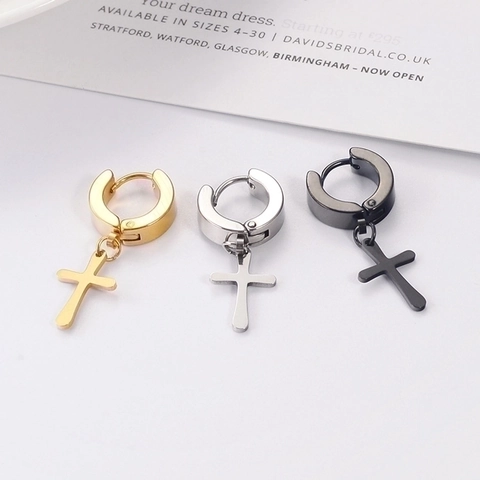 Orecchino A Cerchio In Acciaio Inossidabile Con Ciondolo A Croce Ed Esagramma Punk Hip Hop Gioielli Unisex