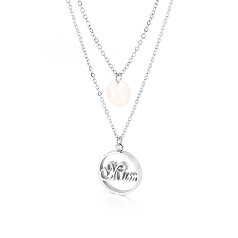 Collana A Strati Acciaio Al Titanio Placcato Oro Pendente Tondo Cavo Lettera Mum Regalo Festa Della Mamma Gioielli Semplici Per Donne