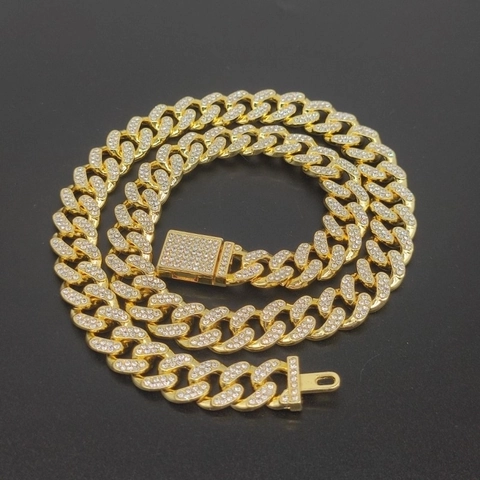 Cuban Link Ketting Volledige Strass Legering Hip Hop Iced Out Sieraden Voor Heren En Dames Doosluiting Mode Accessoire