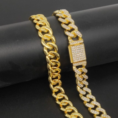 Cuban Link Ketting Volledige Strass Legering Hip Hop Iced Out Sieraden Voor Heren En Dames Doosluiting Mode Accessoire